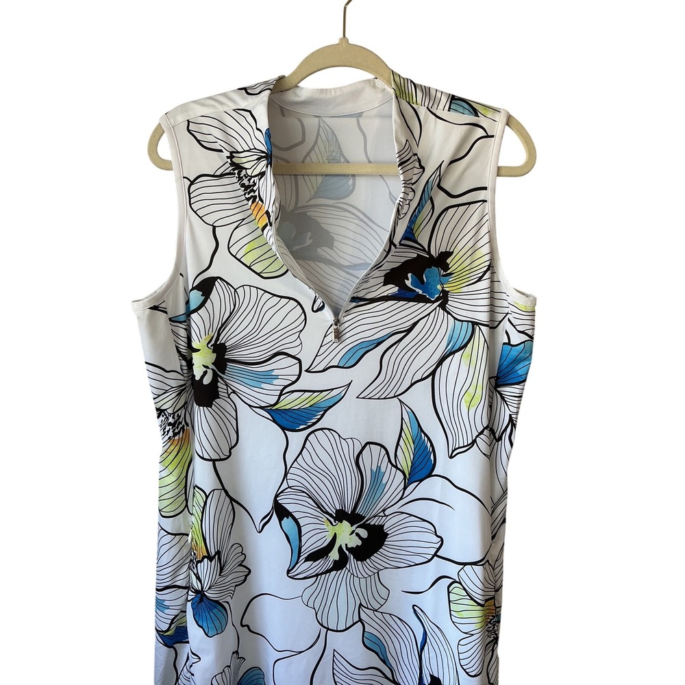 Tail Womens Floral Sleeveless Golf Dress White Blue Yellow Quarter Zip L - Picture 4 of 10